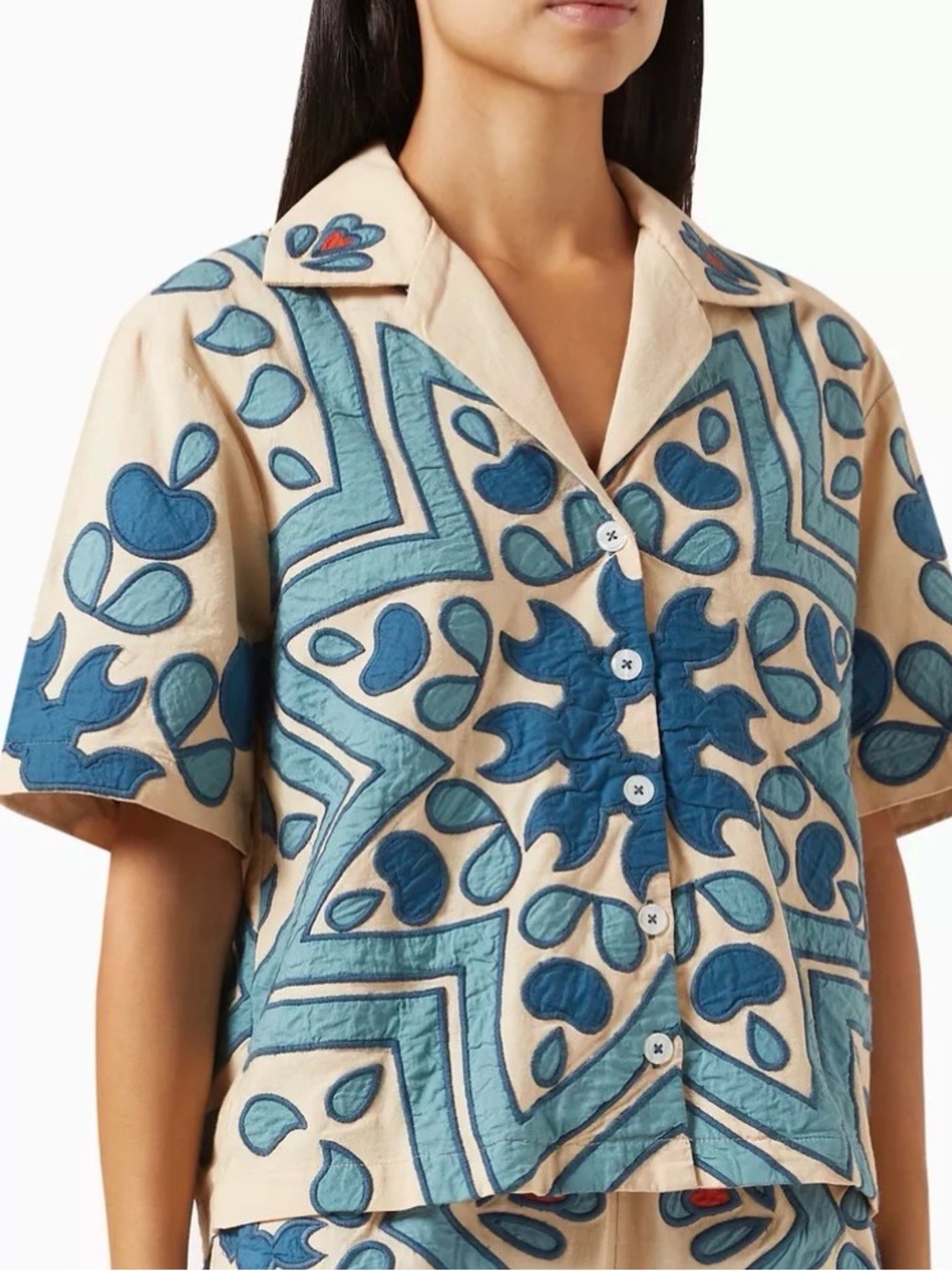 Sea New York Lola Appliqué Cotton Linen Shirt Medium